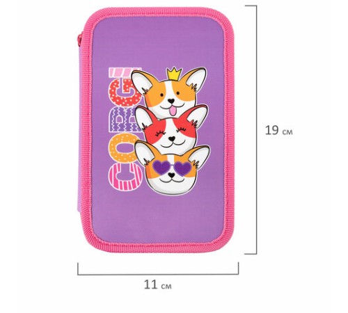 Пенал ПИФАГОР, 3 отделения, ламинированный картон, 19х11 см, 