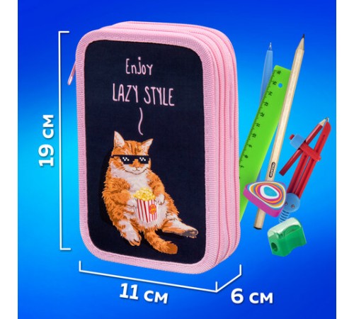 Пенал ПИФАГОР, 3 отделения, ламинированный картон, 19х11 см, 