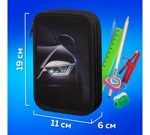 Пенал ПИФАГОР, 3 отделения, ламинированный картон, 19х11 см, 