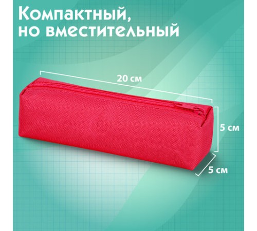 Пенал-тубус ПИФАГОР на молнии, ткань, красный, 20х5 см, 272256