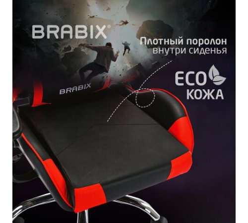 Кресло компьютерное BRABIX "Hunter GM-130", две подушки, экокожа, черное/красное, 532797 Кресло компьютерное BRABIX "Hunter GM-130", две подушки, экокожа, черное/красное, 532797