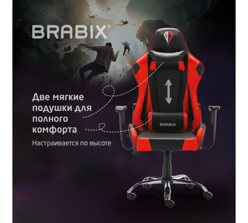 Кресло компьютерное BRABIX "Hunter GM-130", две подушки, экокожа, черное/красное, 532797 Кресло компьютерное BRABIX "Hunter GM-130", две подушки, экокожа, черное/красное, 532797