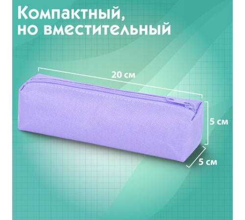 Пенал-тубус ПИФАГОР на молнии, ткань, пастельно-фиолетовый, 20х5 см, 272259