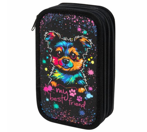 Пенал ЮНЛАНДИЯ, 3 отделения, картон с эффектом soft-touch, 19х11 см, 