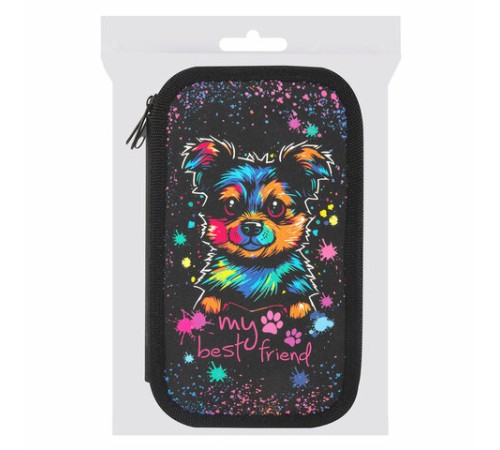 Пенал ЮНЛАНДИЯ, 3 отделения, картон с эффектом soft-touch, 19х11 см, 