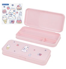 Пенал пластиковый BRAUBERG, пастельный розовый, С НАКЛЕЙКАМИ, 21х9х3 см, 272271