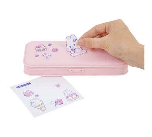 Пенал пластиковый BRAUBERG, пастельный розовый, С НАКЛЕЙКАМИ, 21х9х3 см, 272271