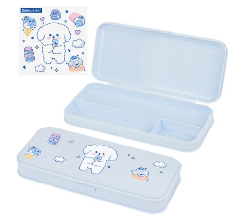 Пенал пластиковый BRAUBERG, пастельный голубой, С НАКЛЕЙКАМИ, 21х9х3 см, 272272