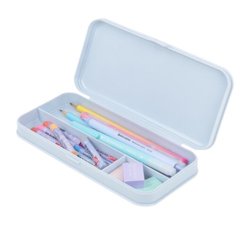 Пенал пластиковый BRAUBERG, пастельный голубой, С НАКЛЕЙКАМИ, 21х9х3 см, 272272