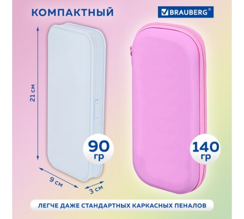 Пенал пластиковый BRAUBERG, пастельный голубой, С НАКЛЕЙКАМИ, 21х9х3 см, 272272