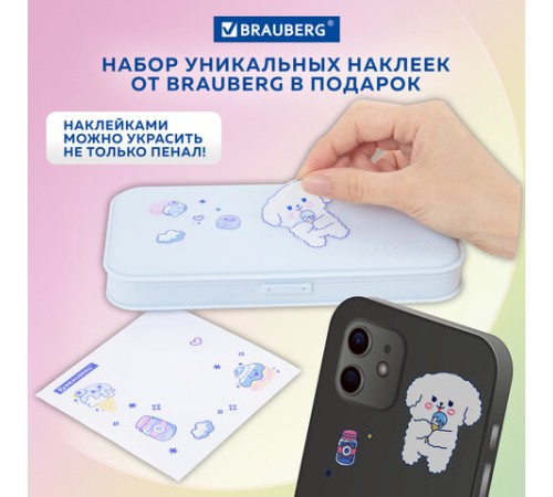 Пенал пластиковый BRAUBERG, пастельный голубой, С НАКЛЕЙКАМИ, 21х9х3 см, 272272