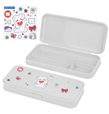 Пенал пластиковый BRAUBERG, серый, С НАКЛЕЙКАМИ, 21х9х3 см, 272273