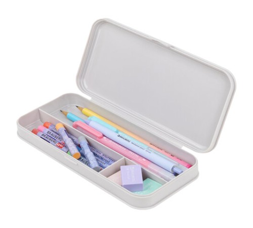 Пенал пластиковый BRAUBERG, серый, С НАКЛЕЙКАМИ, 21х9х3 см, 272273