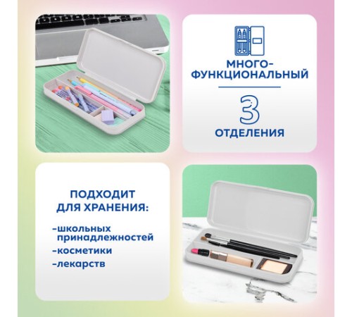 Пенал пластиковый BRAUBERG, серый, С НАКЛЕЙКАМИ, 21х9х3 см, 272273