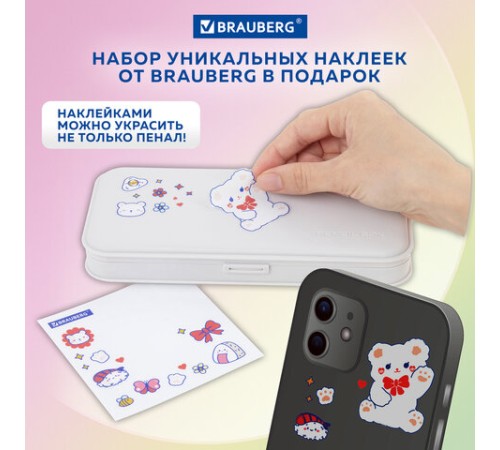 Пенал пластиковый BRAUBERG, серый, С НАКЛЕЙКАМИ, 21х9х3 см, 272273