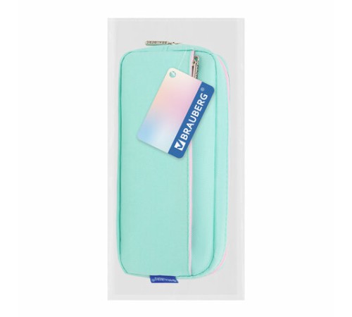 Пенал мягкий BRAUBERG PASTEL, 2 отделения, мятный, 21х9,5х5 см, 272275