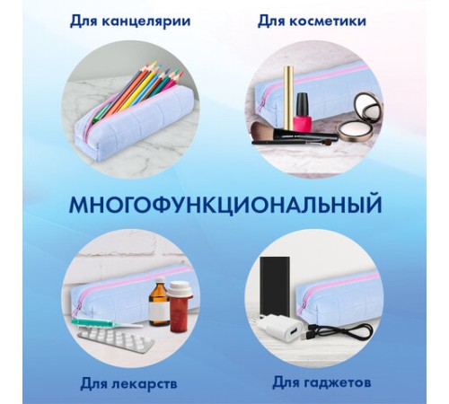 Пенал BRAUBERG, мех, 21х6х6 см, голубой/розовый, 272279