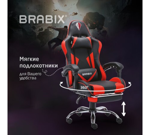 Кресло компьютерное BRABIX "Dexter GM-135", подножка, две подушки, экокожа, черное/красное, 532799 Кресло компьютерное BRABIX "Dexter GM-135", подножка, две подушки, экокожа, черное/красное, 532799