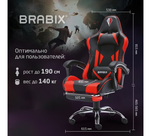 Кресло компьютерное BRABIX "Dexter GM-135", подножка, две подушки, экокожа, черное/красное, 532799 Кресло компьютерное BRABIX "Dexter GM-135", подножка, две подушки, экокожа, черное/красное, 532799