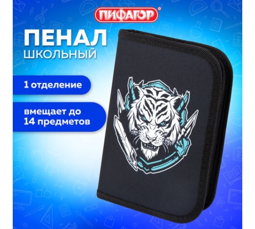 Пенал ПИФАГОР, 1 отделение, полиэстер, 19х13 см, 
