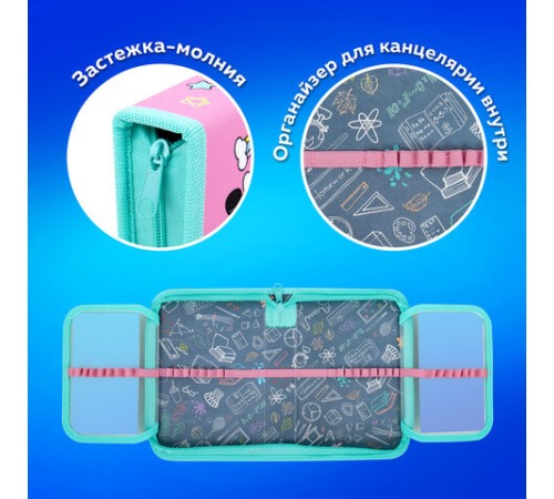 Пенал ПИФАГОР, 1 отделение, 2 откидные планки, полиэстер, 20х14 см, 