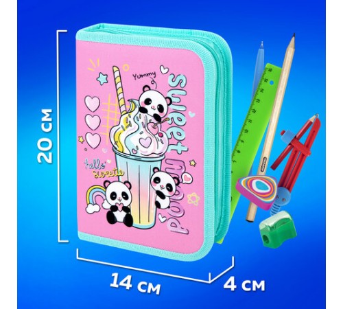 Пенал ПИФАГОР, 1 отделение, 2 откидные планки, полиэстер, 20х14 см, 