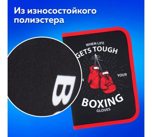 Пенал ПИФАГОР, 1 отделение, 2 откидные планки, полиэстер, 20х14 см, 