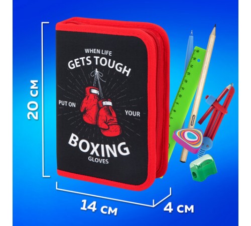 Пенал ПИФАГОР, 1 отделение, 2 откидные планки, полиэстер, 20х14 см, 