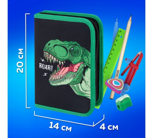 Пенал ПИФАГОР, 1 отделение, 2 откидные планки, полиэстер, 20х14 см, 