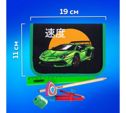 Пенал ПИФАГОР, 1 отделение, 1 откидная планка, полиэстер, 19х13 см, 