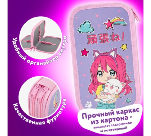 Пенал ЮНЛАНДИЯ, 2 отделения, ламинированный картон, конгрев, 19х11 см, 