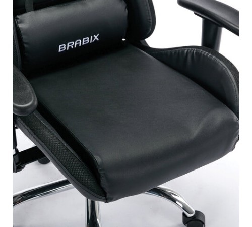 Кресло компьютерное BRABIX "Lumen GM-150 RGB", подсветка, две подушки, экокожа, черное, 532801