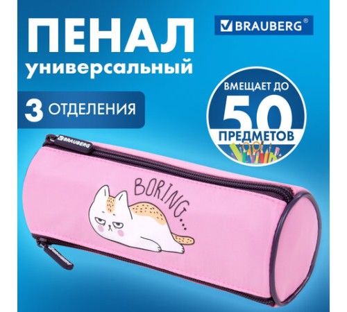 Пенал BRAUBERG, 3 отделения, нейлон, 21х7х7 см, 