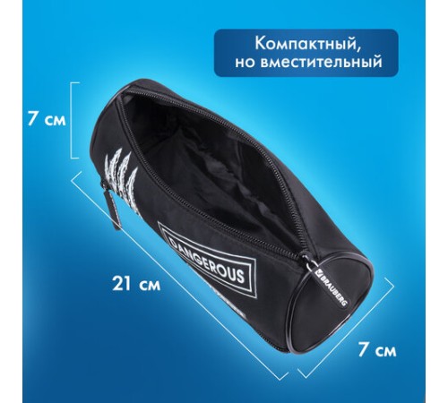 Пенал BRAUBERG, 3 отделения, нейлон, 21х7х7 см, 