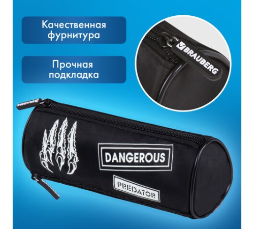 Пенал BRAUBERG, 3 отделения, нейлон, 21х7х7 см, 