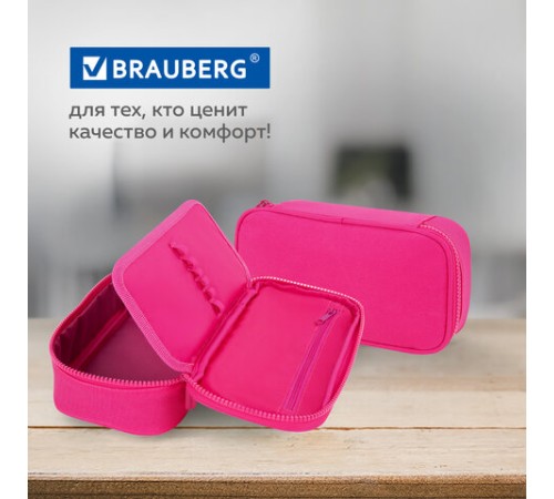 Пенал-косметичка BRAUBERG, 1 отделение, органайзер, полиэстер, 22х11,5x6 см, розовый, 272310