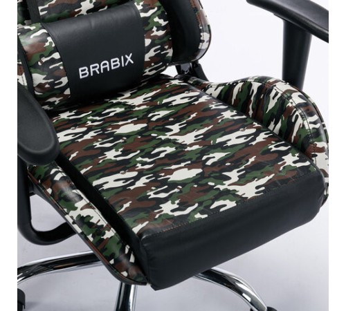 Кресло компьютерное BRABIX "Military GM-140", две подушки, экокожа, черное с рисунком милитари, 532802