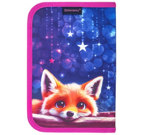 Пенал BRAUBERG, 1 отделение, 2 откидные планки, полиэстер, 21х14 см, Cute fox, 272318