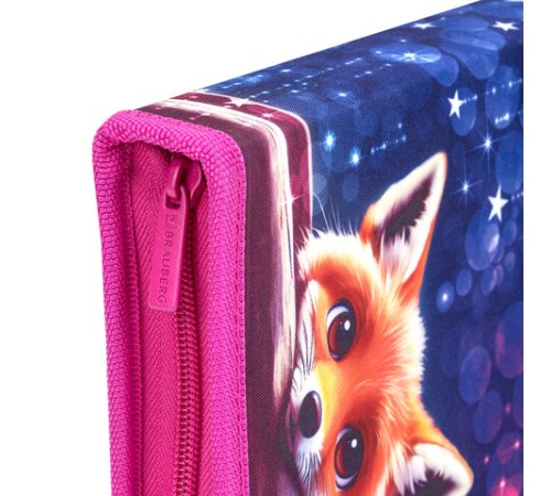 Пенал BRAUBERG, 1 отделение, 2 откидные планки, полиэстер, 21х14 см, Cute fox, 272318
