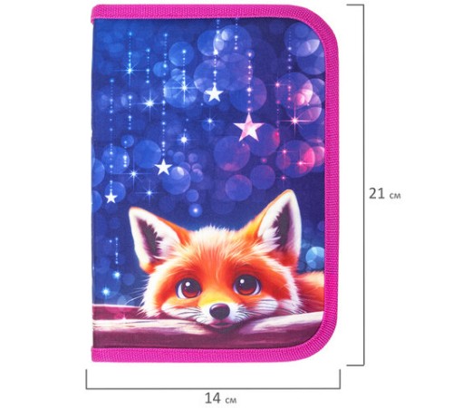 Пенал BRAUBERG, 1 отделение, 2 откидные планки, полиэстер, 21х14 см, Cute fox, 272318