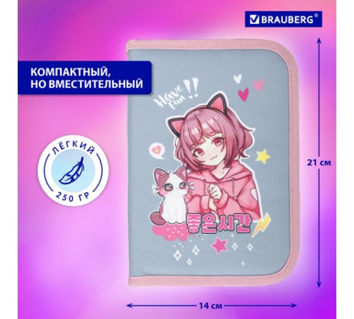 Пенал BRAUBERG, 1 отделение, 2 откидные планки, полиэстер, 21х14 см, 