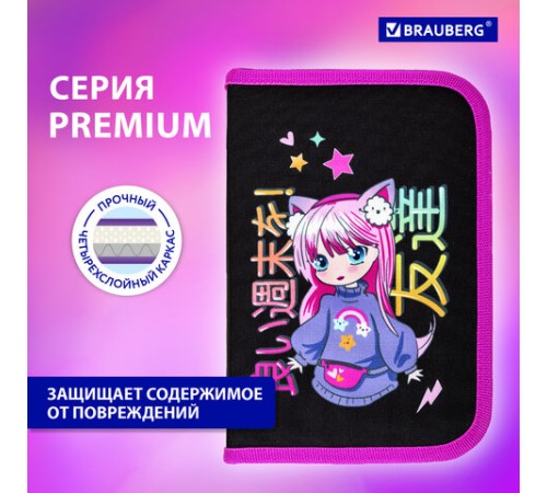 Пенал BRAUBERG, 1 отделение, 1 откидная планка, полиэстер, 21х14 см, 