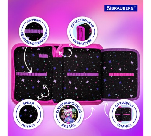 Пенал BRAUBERG, 1 отделение, 1 откидная планка, полиэстер, 21х14 см, 