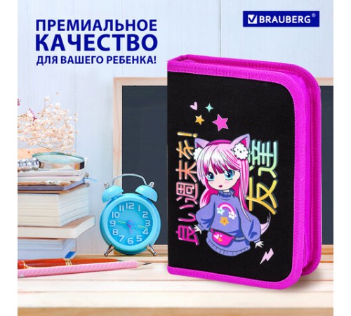 Пенал BRAUBERG, 1 отделение, 1 откидная планка, полиэстер, 21х14 см, 