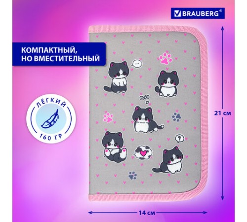 Пенал BRAUBERG, 1 отделение, полиэстер, 21х14 см, 