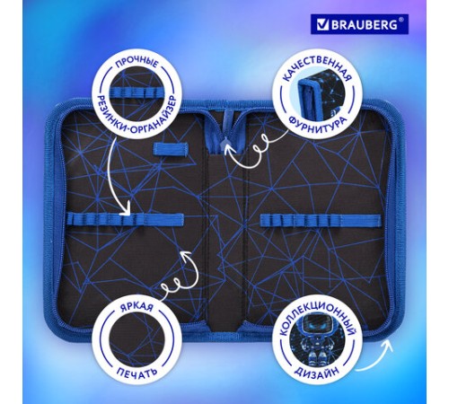 Пенал BRAUBERG, 1 отделение, полиэстер, 21х14 см, 