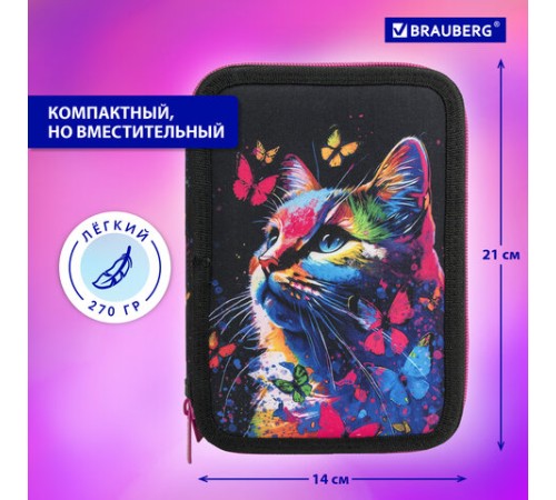 Пенал BRAUBERG, 2 отделения, полиэстер, 21х14 см, 