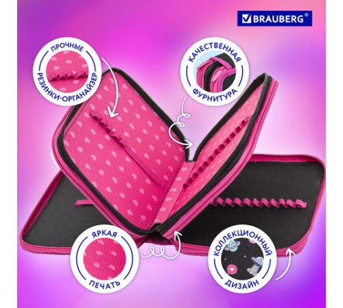 Пенал BRAUBERG, 3 отделения, полиэстер, 21х14 см, 