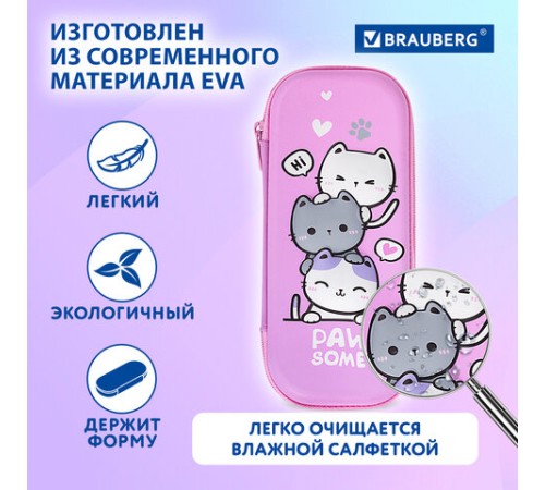 Пенал BRAUBERG, 1 отделение, 1 откидная планка, EVA, 22х10х5 см, 