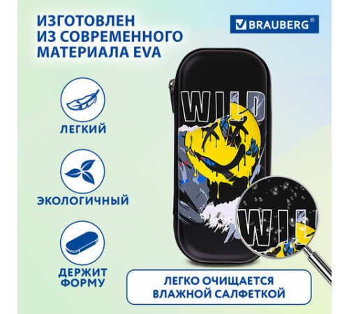 Пенал BRAUBERG, 1 отделение, 1 откидная планка, EVA, 22х10х5 см, 